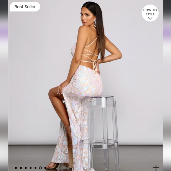 Priya Formal Iridescent Sequin Scroll Dress - Picture 5 of 5